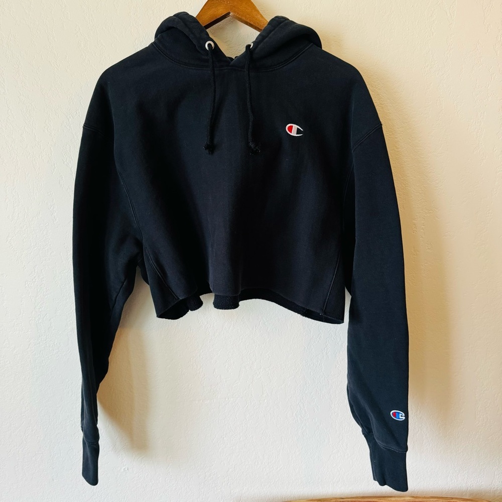 Champion Women's Black Cropped Hoodie